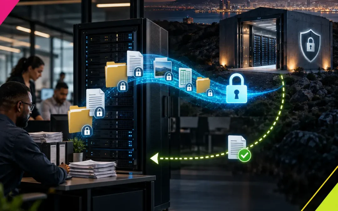 Primeworks editorial artwork about secure and simple online data backup