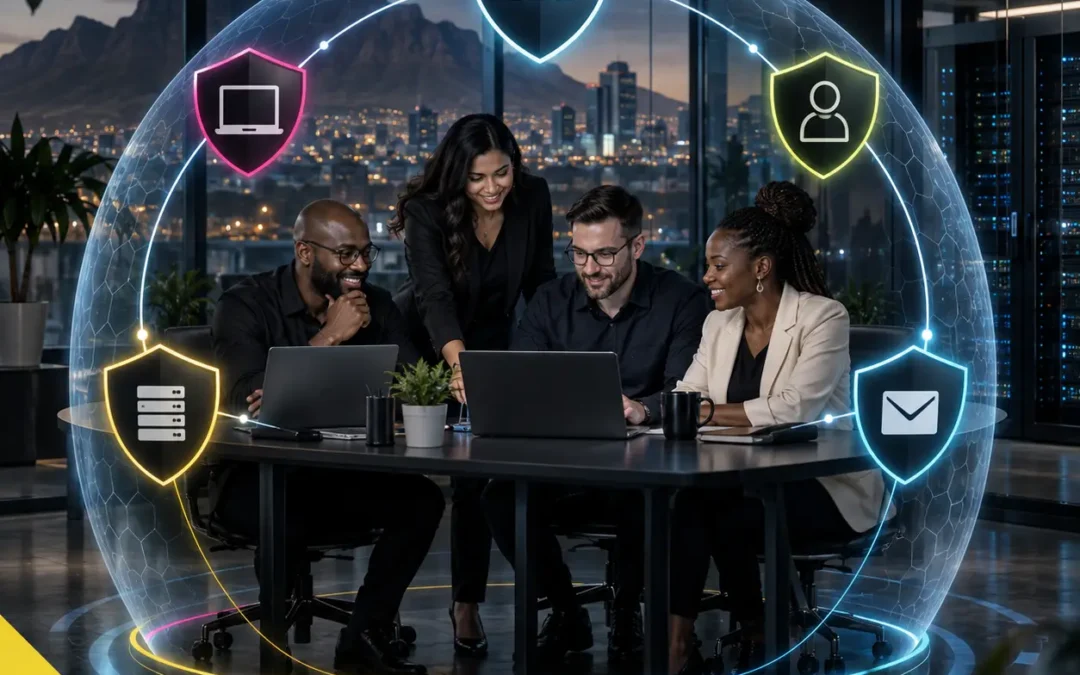 Primeworks editorial artwork about cybersecurity protection for businesses